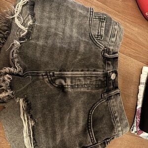 Black Denim Frayed Shorts